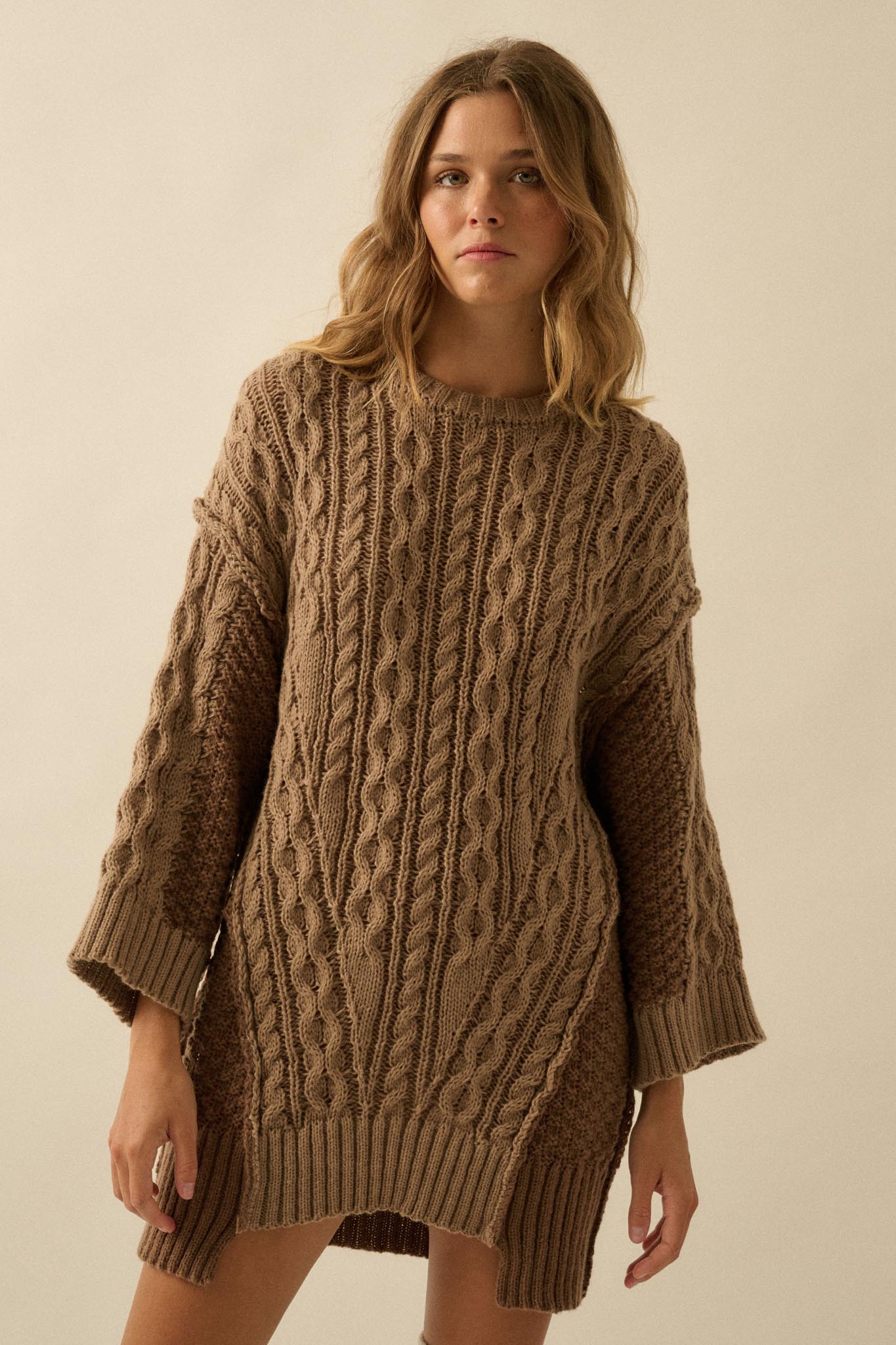 So Together Colorblock Cable Knit Oversize Sweater