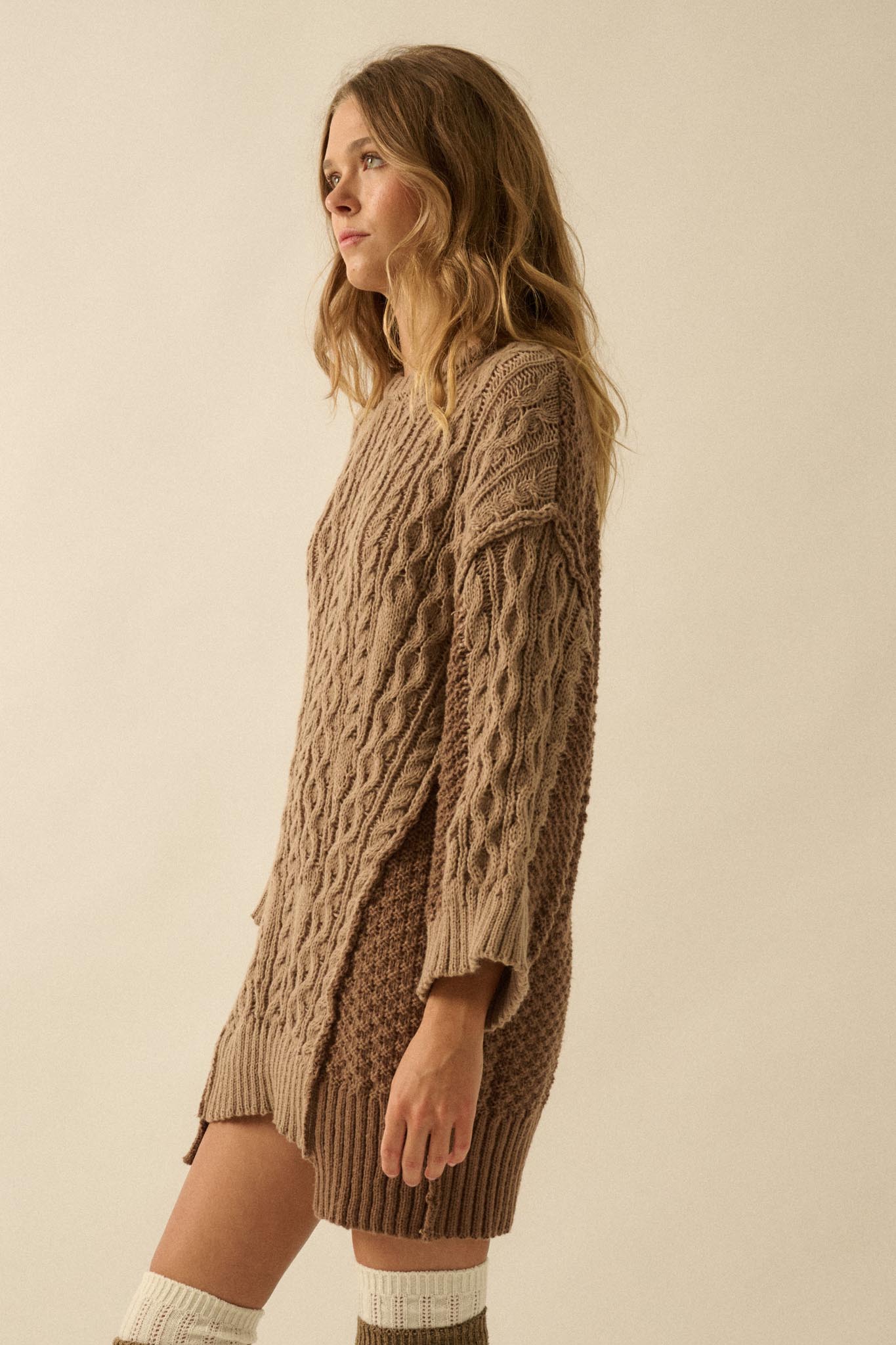 So Together Colorblock Cable Knit Oversize Sweater