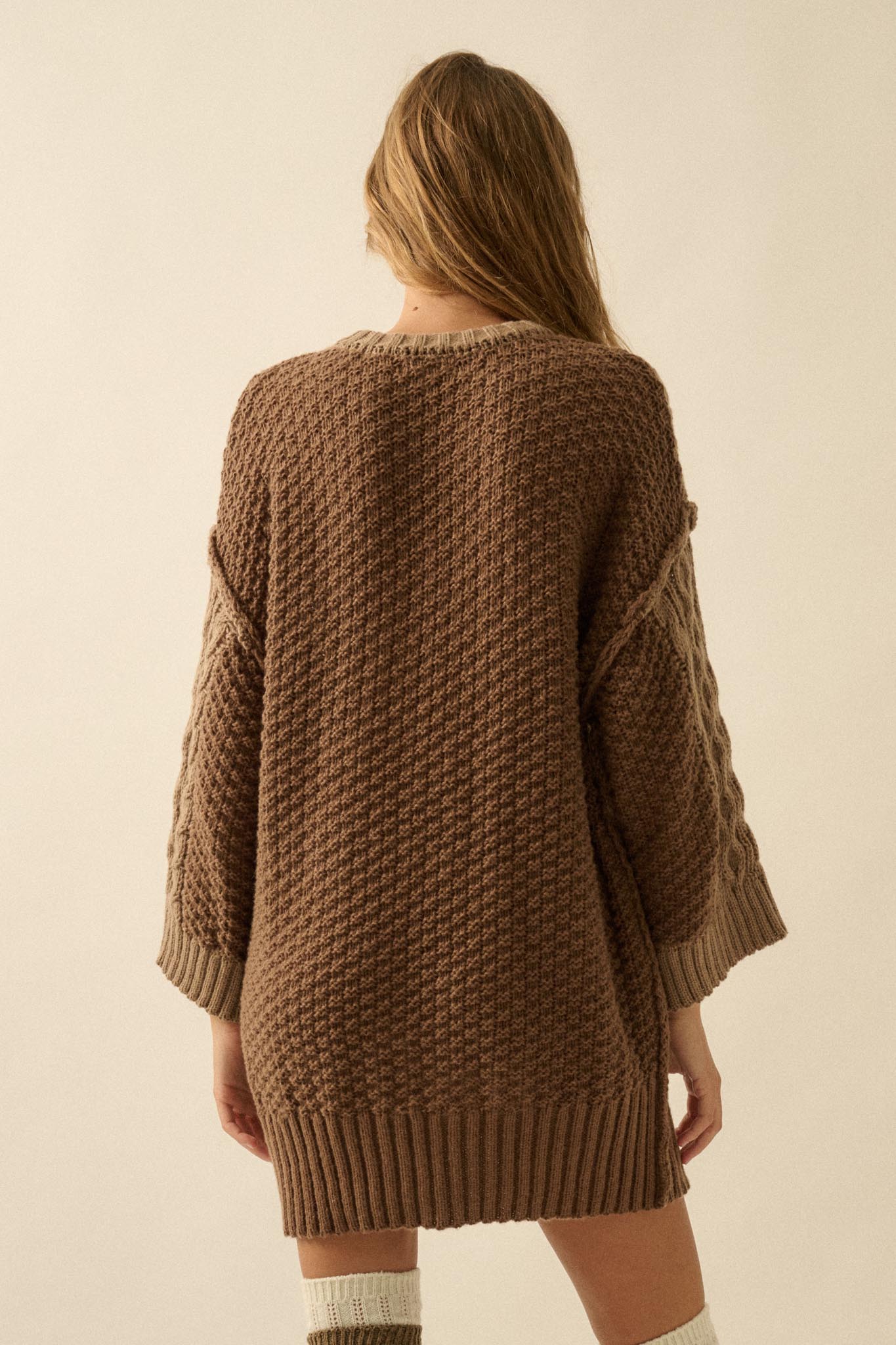 So Together Colorblock Cable Knit Oversize Sweater