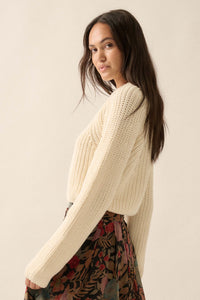 Best Self Chunky Ribbed Knit Raglan Sweater - ShopPromesa