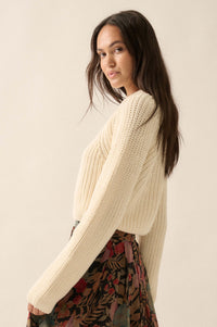 Best Self Chunky Ribbed Knit Raglan Sweater - ShopPromesa