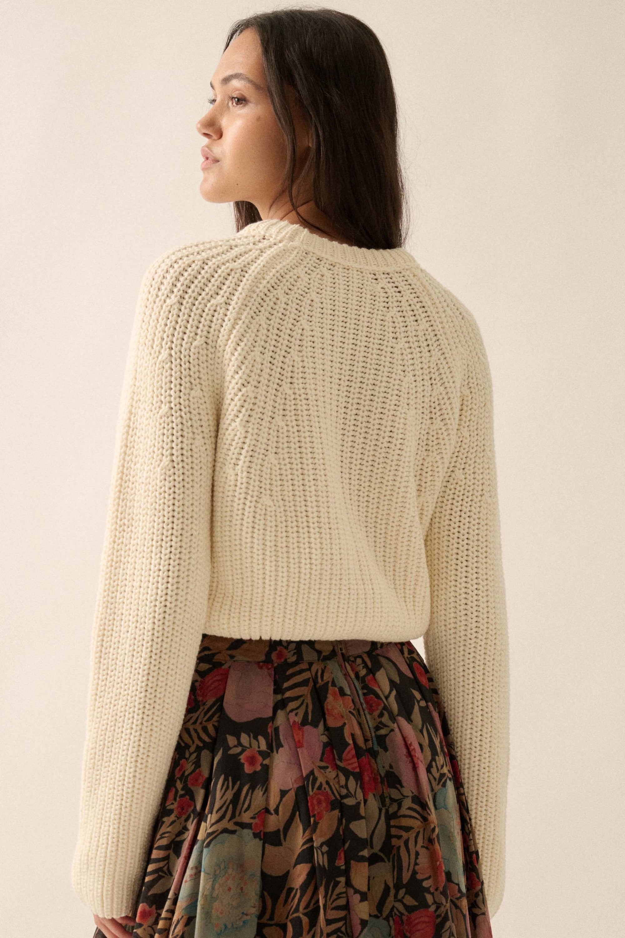 Best Self Chunky Ribbed Knit Raglan Sweater - ShopPromesa