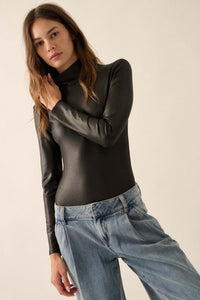 Sleek Attack Liquid Leather Mock-Neck Bodysuit - ShopPromesa