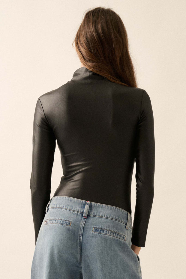 Sleek Attack Liquid Leather Mock-Neck Bodysuit - ShopPromesa