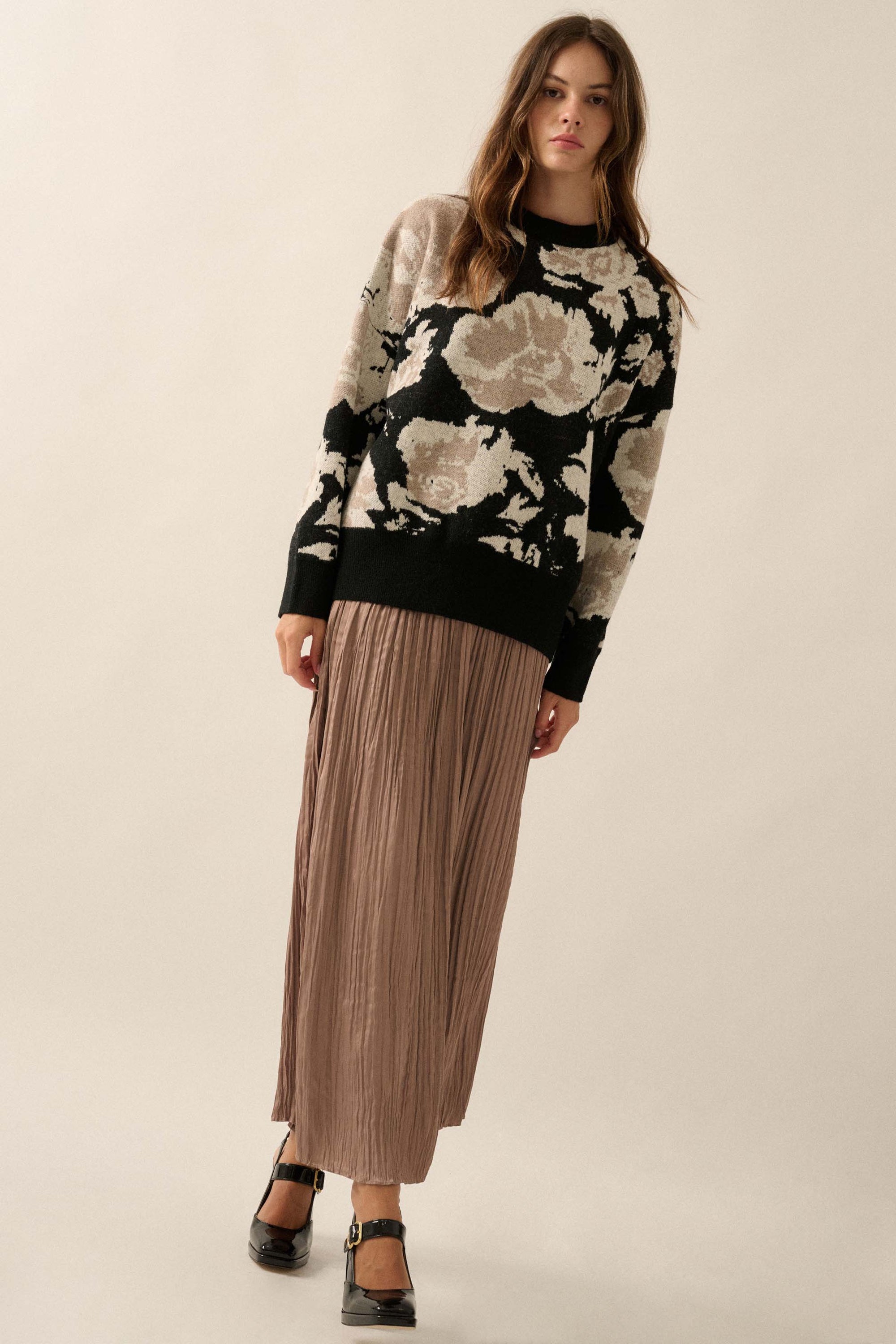 Cuddly Blossoms Oversize Floral Jacquard Sweater - ShopPromesa