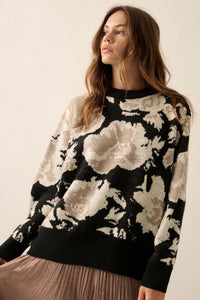 Cuddly Blossoms Oversize Floral Jacquard Sweater - ShopPromesa