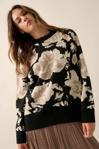 Cuddly Blossoms Oversize Floral Jacquard Sweater - ShopPromesa