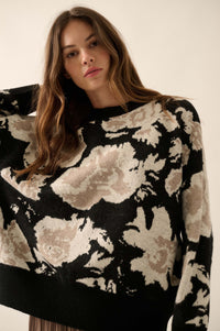 Cuddly Blossoms Oversize Floral Jacquard Sweater - ShopPromesa