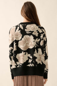 Cuddly Blossoms Oversize Floral Jacquard Sweater - ShopPromesa