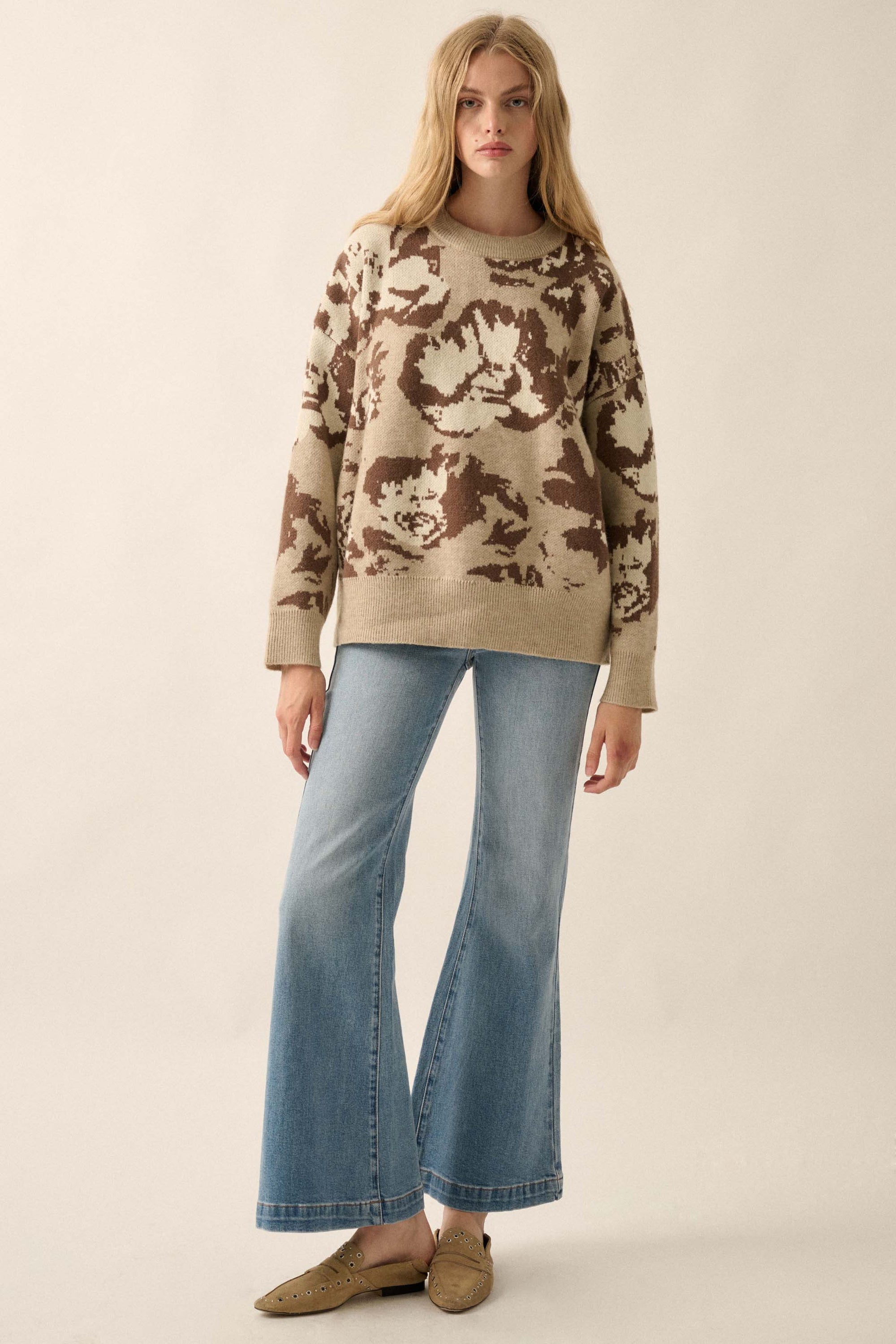 Cuddly Blossoms Oversize Floral Jacquard Sweater - ShopPromesa