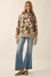 Cuddly Blossoms Oversize Floral Jacquard Sweater - ShopPromesa