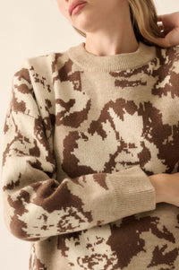 Cuddly Blossoms Oversize Floral Jacquard Sweater - ShopPromesa