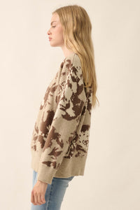 Cuddly Blossoms Oversize Floral Jacquard Sweater - ShopPromesa