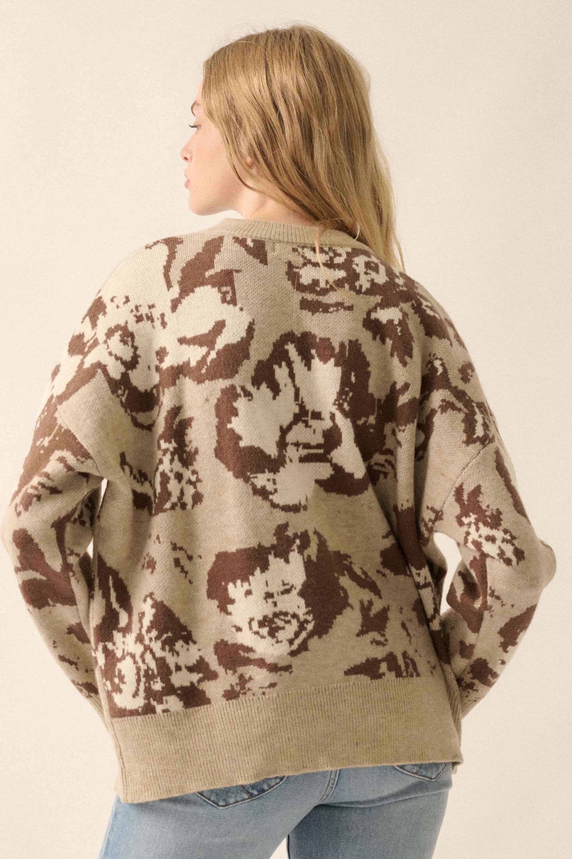 Cuddly Blossoms Oversize Floral Jacquard Sweater - ShopPromesa