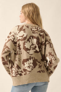 Cuddly Blossoms Oversize Floral Jacquard Sweater - ShopPromesa