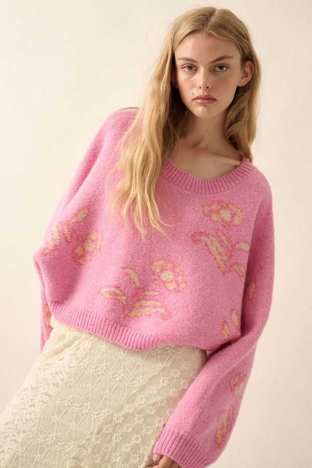 Get Growing Oversize Cropped Floral Sweater - ShopPromesa