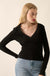 Shaper Fit Rib-Knit Split-Neck Long-Sleeve Top - ShopPromesa