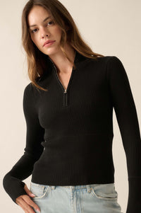 Shaper Fit Rib-Knit Half-Zip Thumbhole Top - ShopPromesa