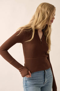 Shaper Fit Rib-Knit Half-Zip Thumbhole Top - ShopPromesa