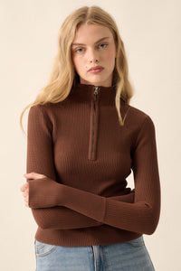 Shaper Fit Rib-Knit Half-Zip Thumbhole Top - ShopPromesa