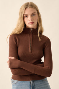 Shaper Fit Rib-Knit Half-Zip Thumbhole Top - ShopPromesa