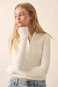 Shaper Fit Rib-Knit Half-Zip Thumbhole Top - ShopPromesa