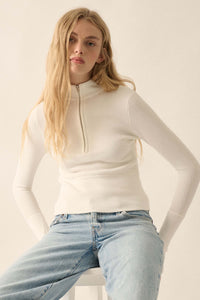 Shaper Fit Rib-Knit Half-Zip Thumbhole Top - ShopPromesa