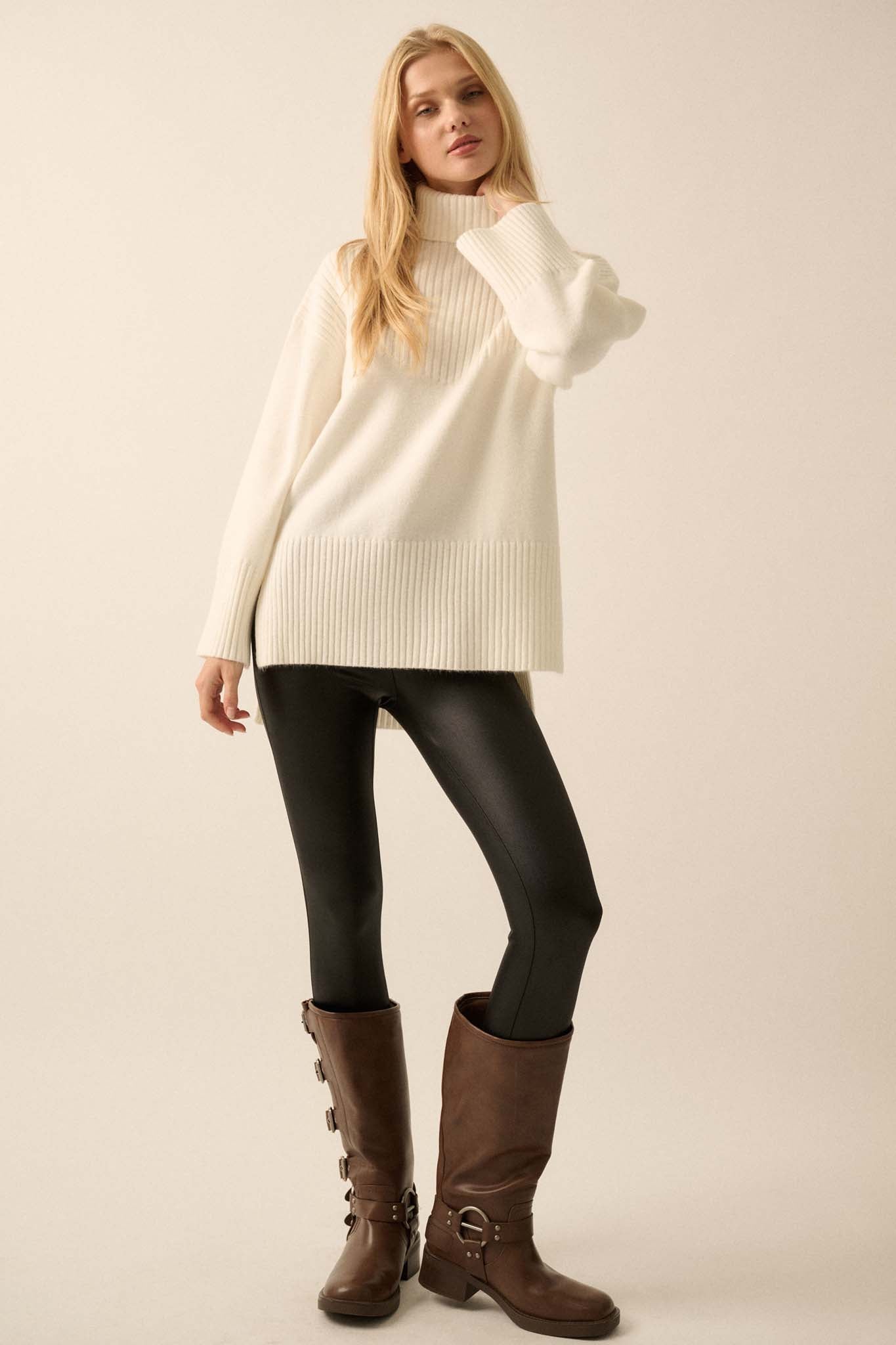 Warmest Regards Split-Hem Turtleneck Sweater - ShopPromesa