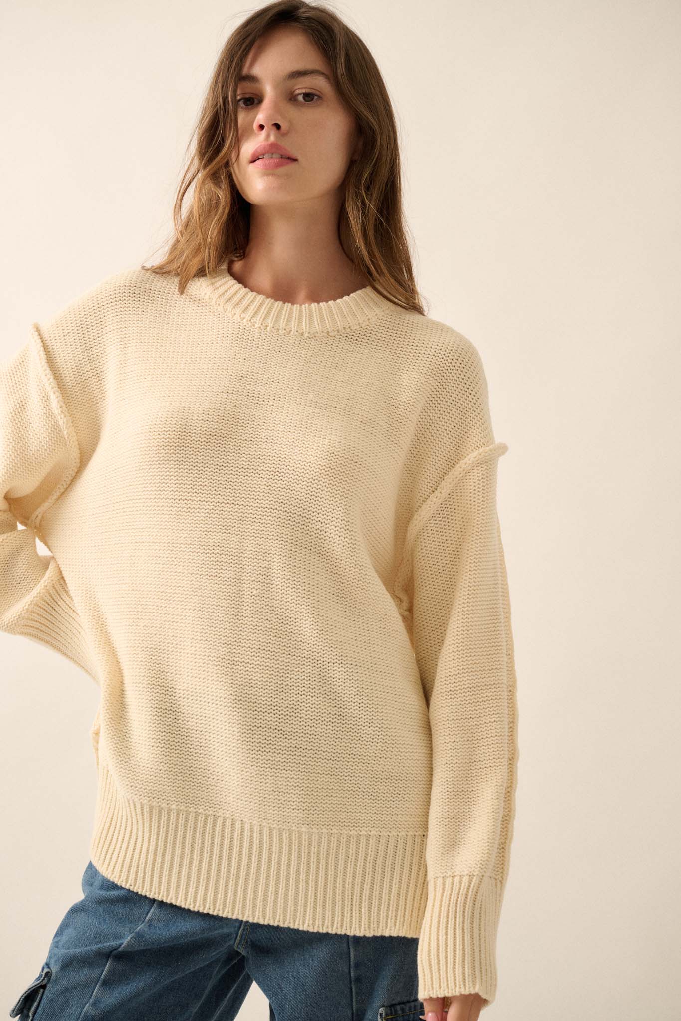 Mellow Mood Exposed-Seam Loose-Fit Sweater - ShopPromesa