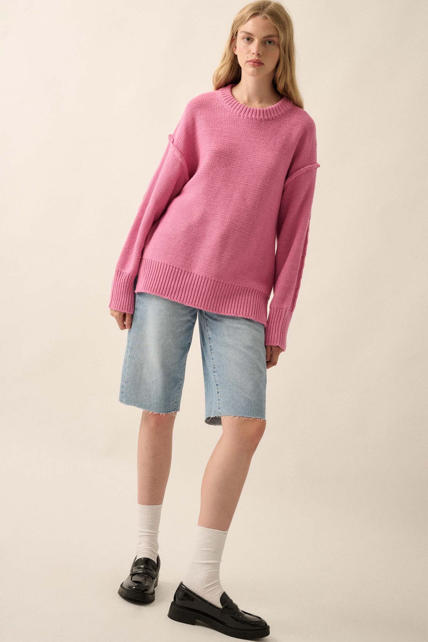 Mellow Mood Exposed-Seam Loose-Fit Sweater - ShopPromesa