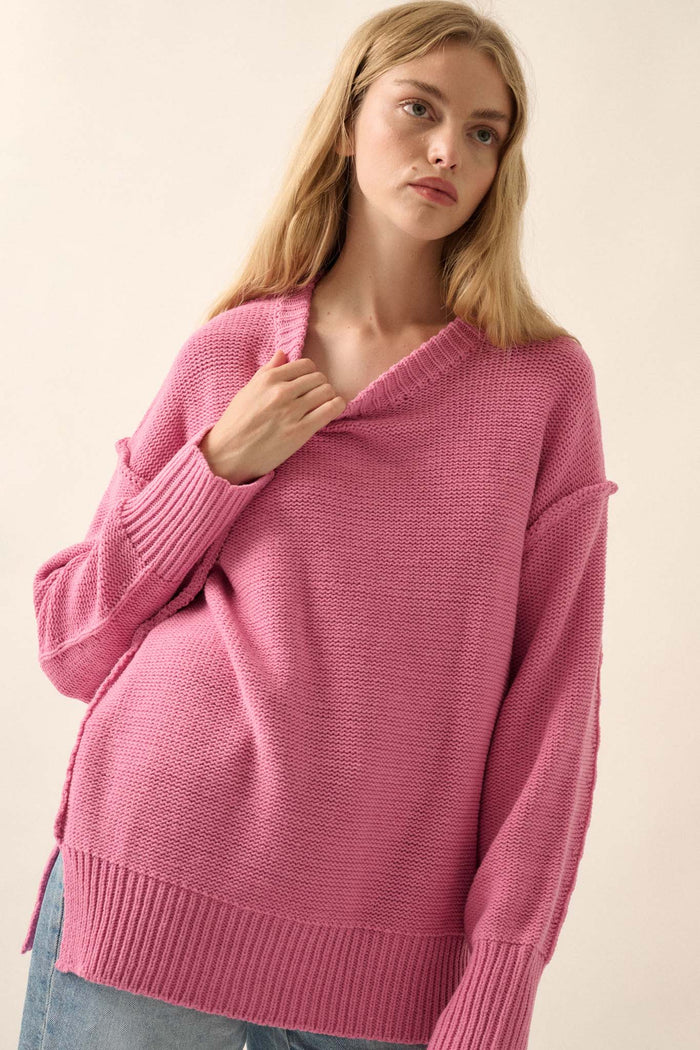 Mellow Mood Exposed-Seam Loose-Fit Sweater - ShopPromesa