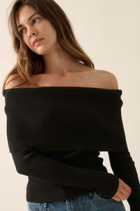 Shaper Fit Rib-Knit Off-Shoulder Foldover Top - ShopPromesa