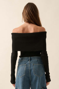 Shaper Fit Rib-Knit Off-Shoulder Foldover Top - ShopPromesa