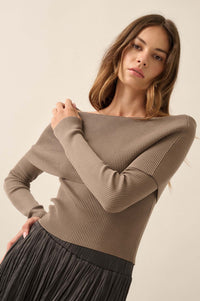 Shaper Fit Rib-Knit Off-Shoulder Foldover Top - ShopPromesa