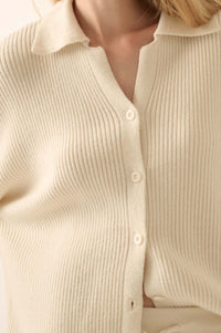 Gentle Soul Rib-Knit Collared Button-Up Cardigan - ShopPromesa