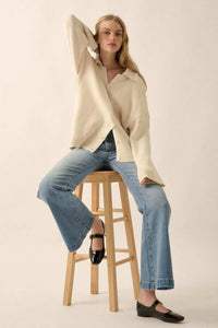 Gentle Soul Rib-Knit Collared Button-Up Cardigan - ShopPromesa