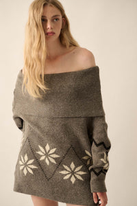 Apres Ski Off-Shoulder Foldover Alpine Sweater - ShopPromesa