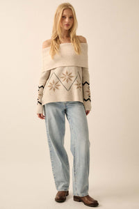 Apres Ski Off-Shoulder Foldover Alpine Sweater - ShopPromesa