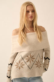 Apres Ski Off-Shoulder Foldover Alpine Sweater - ShopPromesa