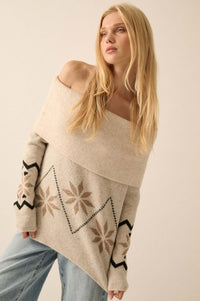 Apres Ski Off-Shoulder Foldover Alpine Sweater - ShopPromesa