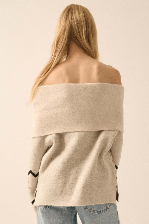 Apres Ski Off-Shoulder Foldover Alpine Sweater - ShopPromesa