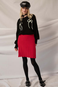 Tied and True Ribbed Knit Yarn Bow Sweater - ShopPromesa