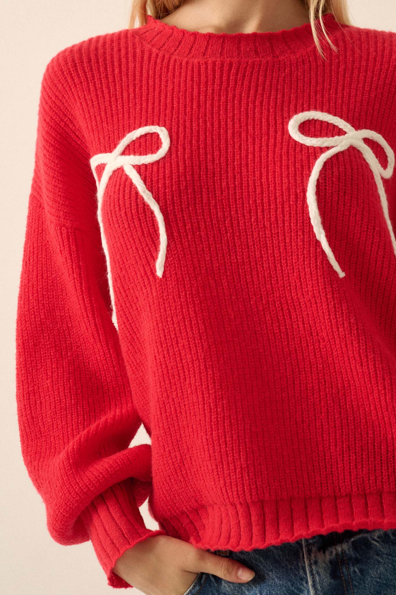 Tied and True Ribbed Knit Yarn Bow Sweater - ShopPromesa