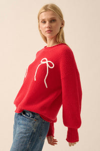 Tied and True Ribbed Knit Yarn Bow Sweater - ShopPromesa