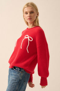 Tied and True Ribbed Knit Yarn Bow Sweater - ShopPromesa