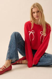 Tied and True Ribbed Knit Yarn Bow Sweater - ShopPromesa