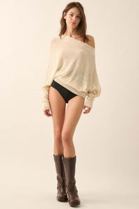 Too Blessed One-Shoulder Slub-Knit Dolman Sweater - ShopPromesa