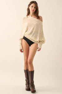 Too Blessed One-Shoulder Slub-Knit Dolman Sweater - ShopPromesa