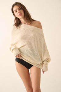 Too Blessed One-Shoulder Slub-Knit Dolman Sweater - ShopPromesa