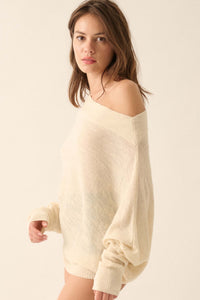 Too Blessed One-Shoulder Slub-Knit Dolman Sweater - ShopPromesa